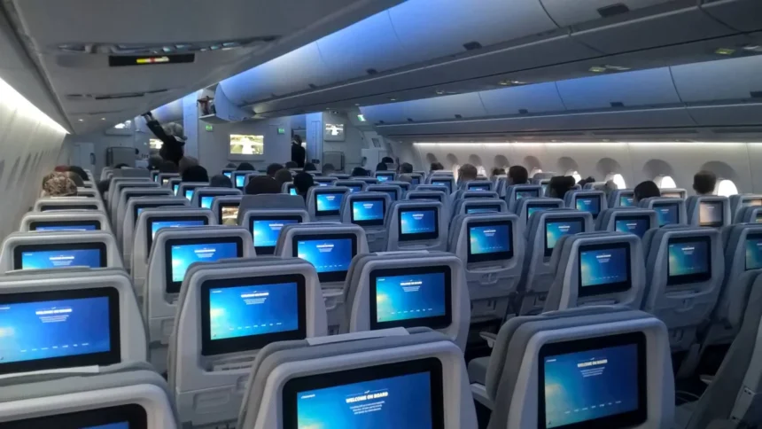Archive photograph of the economy cabin in a Finnair A350 in October 2015