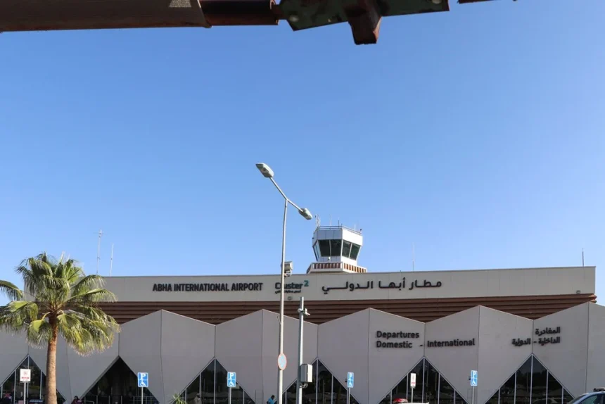 Abha International Airport terminal and control tower in an archive photograph from February 2026