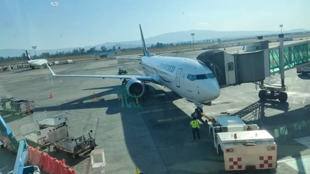 Aeromexico Boeing 737 MAX at a gate at Guadalajara Airport