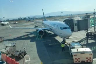 Aeromexico Boeing 737 MAX at a gate at Guadalajara Airport