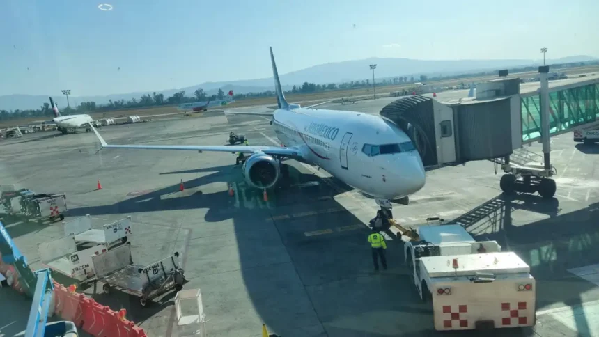 Aeromexico Boeing 737 MAX at a gate at Guadalajara Airport