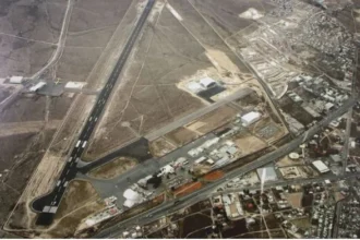 Archive overview of the runway, apron and terminal at Saltillo’s Plan de Guadalupe airport in March 2015