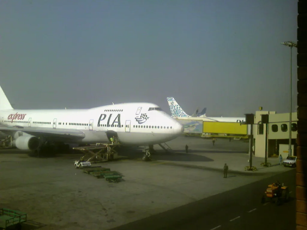 Archive PIA Boeing 747 parked at Lahore airport apron in 2007