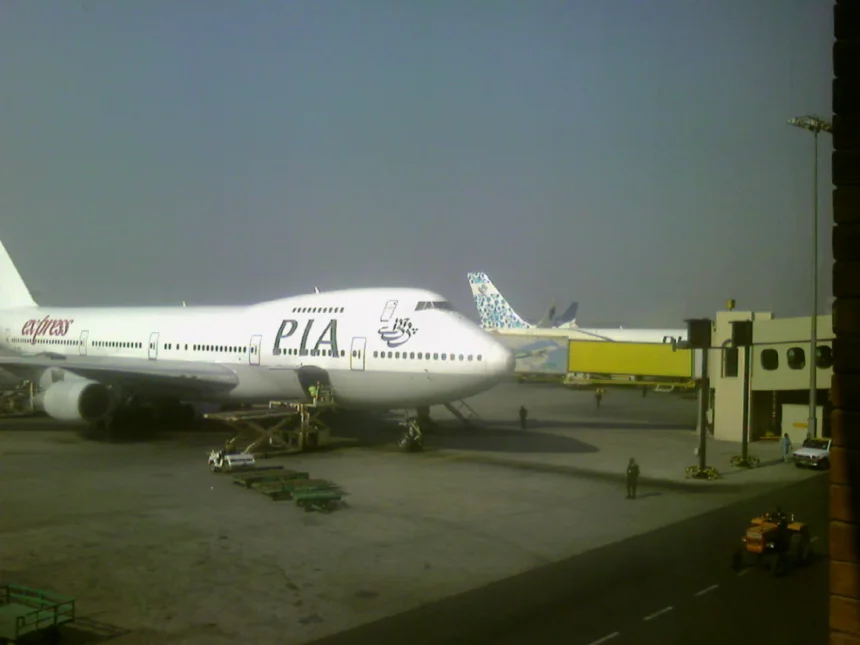 Archive PIA Boeing 747 parked at Lahore airport apron in 2007