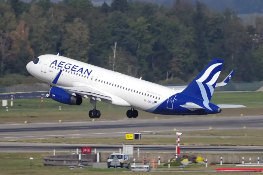 Archive Aegean Airlines Airbus A320 SX-DNC departing Zurich on October 7, 2026.