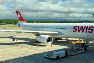 Archive view of a SWISS Airbus A330-300 parked at a terminal in August 2025.