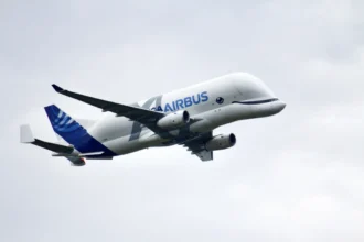 Archive Airbus BelugaXL F-WBXL in flight over the Toulouse area in June 2021.