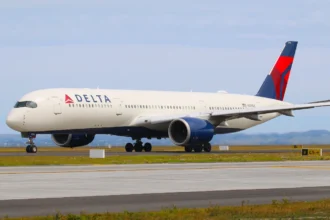 Delta Airbus A350-900 N570DZ on the airfield at Auckland in an archive photograph.