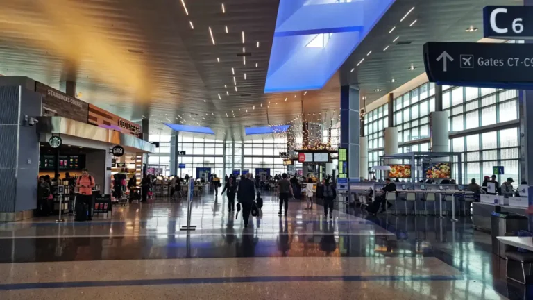 Archive: IAH airport concourse with C6 signs, photographed in February 2020.