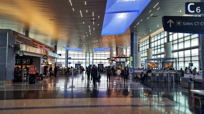 Archive: IAH airport concourse with C6 signs, photographed in February 2020.