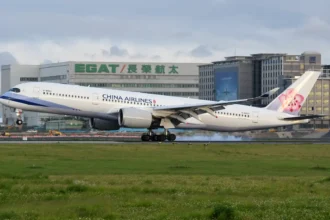 Archive China Airlines Airbus A350 B-18903 landing at Taiwan Taoyuan airport on May 21, 2017; not a current rerouted flight.
