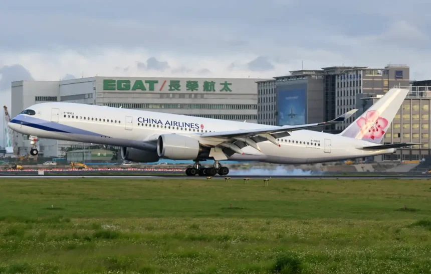 Archive China Airlines Airbus A350 B-18903 landing at Taiwan Taoyuan airport on May 21, 2017; not a current rerouted flight.