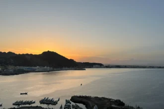 Archive coastal view of Aden, Yemen, photographed June 4, 2026; not the airport or reported attack.