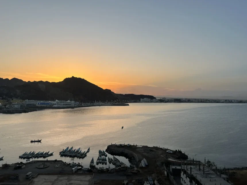 Archive coastal view of Aden, Yemen, photographed June 4, 2026; not the airport or reported attack.