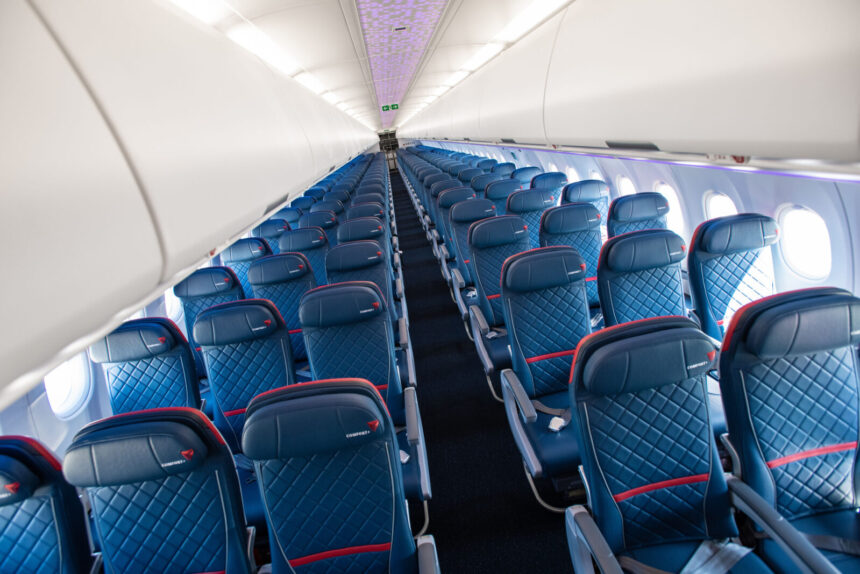 Delta Comfort+ seats inside an Airbus A321neo in a 2022 archive photograph
