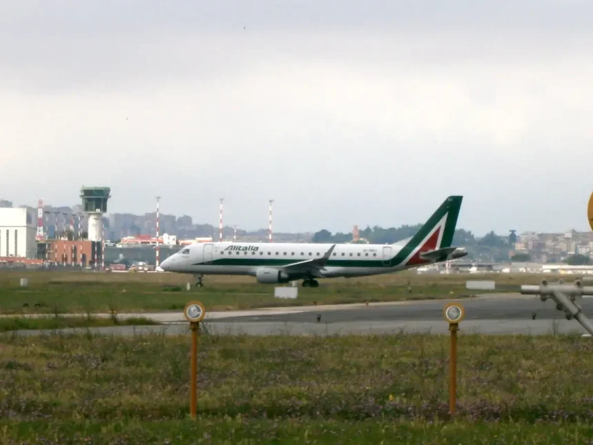 Archive Alitalia aircraft at Naples airport on June 16, 2014; not flydubai or current runway works.