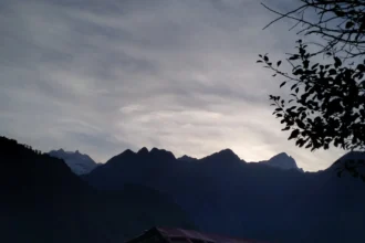 Archive mountain landscape photographed in Joshimath in June 2025; not the October 30, 2026 helicopter crash site.