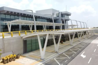 Archive Ernesto Cortissoz Airport terminal exterior serving Barranquilla, December 10, 2021.