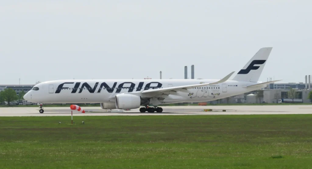 Finnair Airbus A350 OH-LWO taxiing at Munich Airport in Moomin livery
