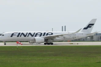 Finnair Airbus A350 OH-LWO taxiing at Munich Airport in Moomin livery