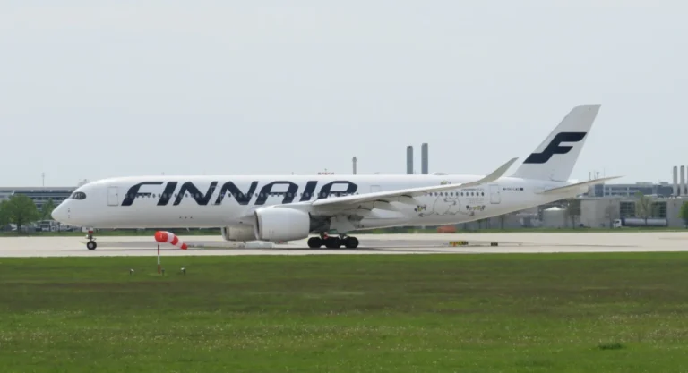 Finnair Airbus A350 OH-LWO taxiing at Munich Airport in Moomin livery