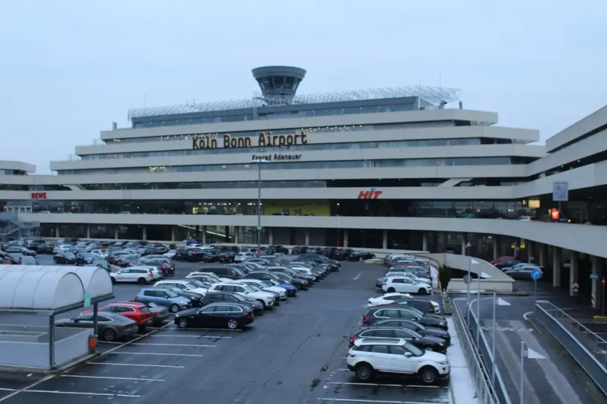 Cologne Bonn Airport Terminal1 and forecourt in September2016, an archive context photograph