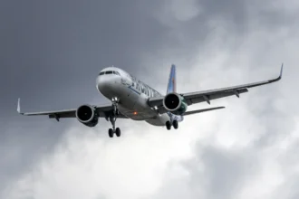 Frontier Airbus A320neo on approach to Baltimore-Washington airport in May 2025