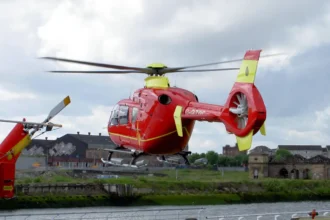 Archive EC135 medical helicopter in flight in 2004