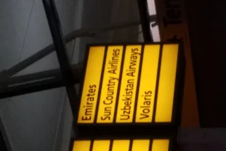 Archive airline sign at New York JFK Terminal 4, photographed in December 2016