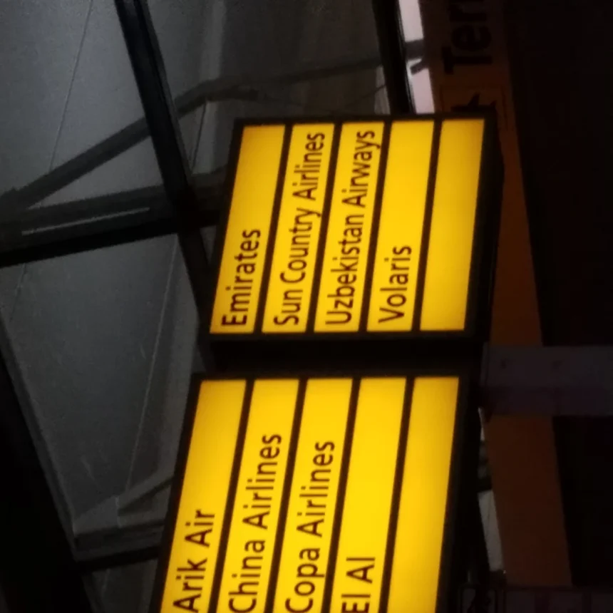 Archive airline sign at New York JFK Terminal 4, photographed in December 2016