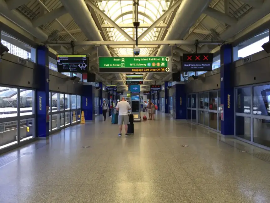 Travelers at Jamaica AirTrain JFK station in a June 2021 archive photograph