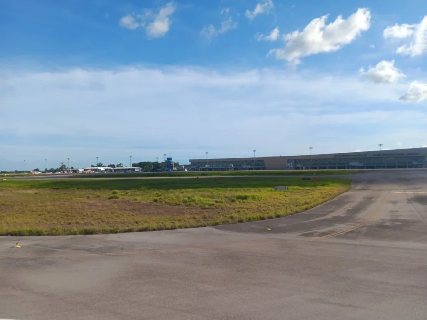 Archive view of Krabi Airport terminal and apron in Thailand, August 2024; general airport context, not September 2026 traffic evidence.