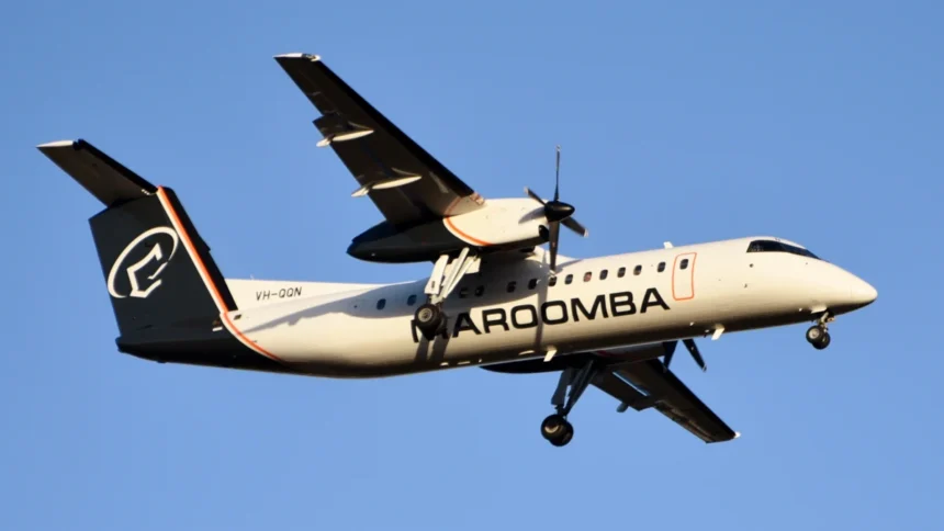 Maroomba Airlines DHC-8-311 VH-QQN approaching Perth with landing gear extended