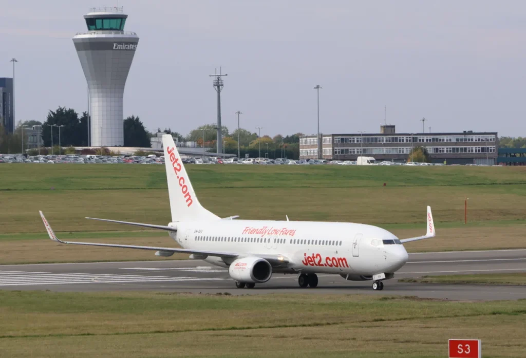 Jet2-branded Boeing 737 OM-OEX at Birmingham Airport in October 2025