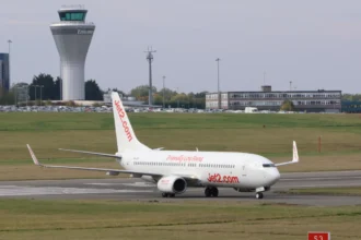 Jet2-branded Boeing 737 OM-OEX at Birmingham Airport in October 2025