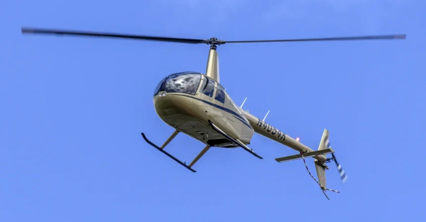 Archive Robinson R44 N4054K in flight at Frederick, Maryland, May 2024; a different aircraft from C-GMSL.