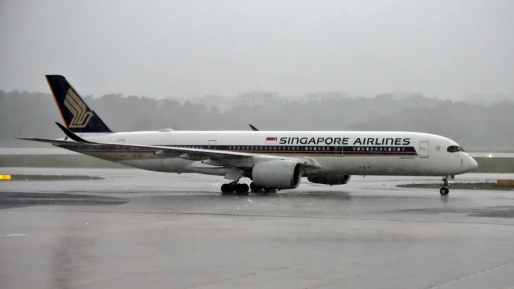 Singapore Airlines Airbus A350 9V-SHB taxiing at Changi in May 2024