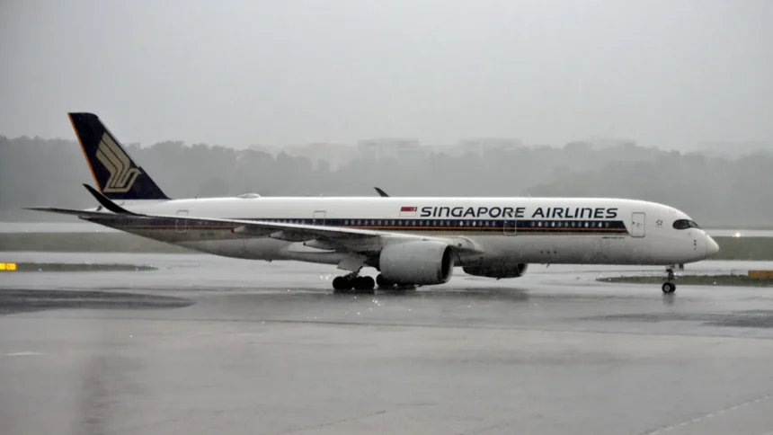 Singapore Airlines Airbus A350 9V-SHB taxiing at Changi in May 2024
