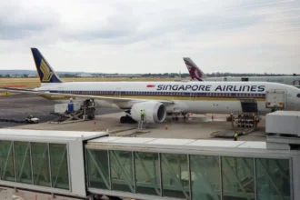 Archive view of a Singapore Airlines Boeing 787-10 at Adelaide Airport in November 2024.