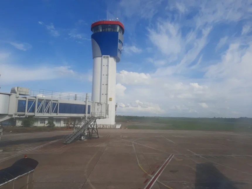 Control tower and apron at Supadio Airport in Pontianak, photographed in June 2023