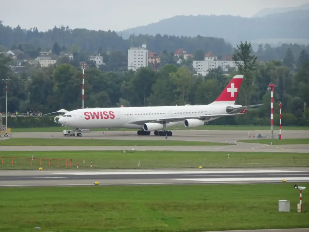 SWISS Airbus A340 HB-JMI on the ground at Zurich Airport in 2022