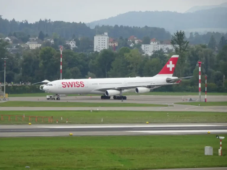 SWISS Airbus A340 HB-JMI on the ground at Zurich Airport in 2022