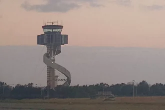 Archive Sydney Airport control tower viewed from an aircraft on December 23, 2015.