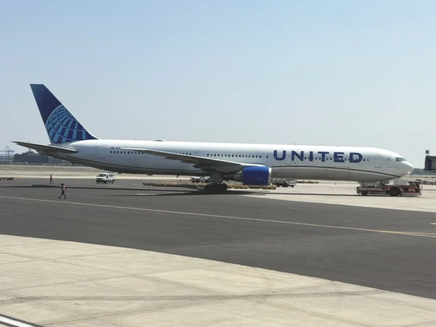 Archive United Airlines Boeing 767-400 parked at Newark in August 2025